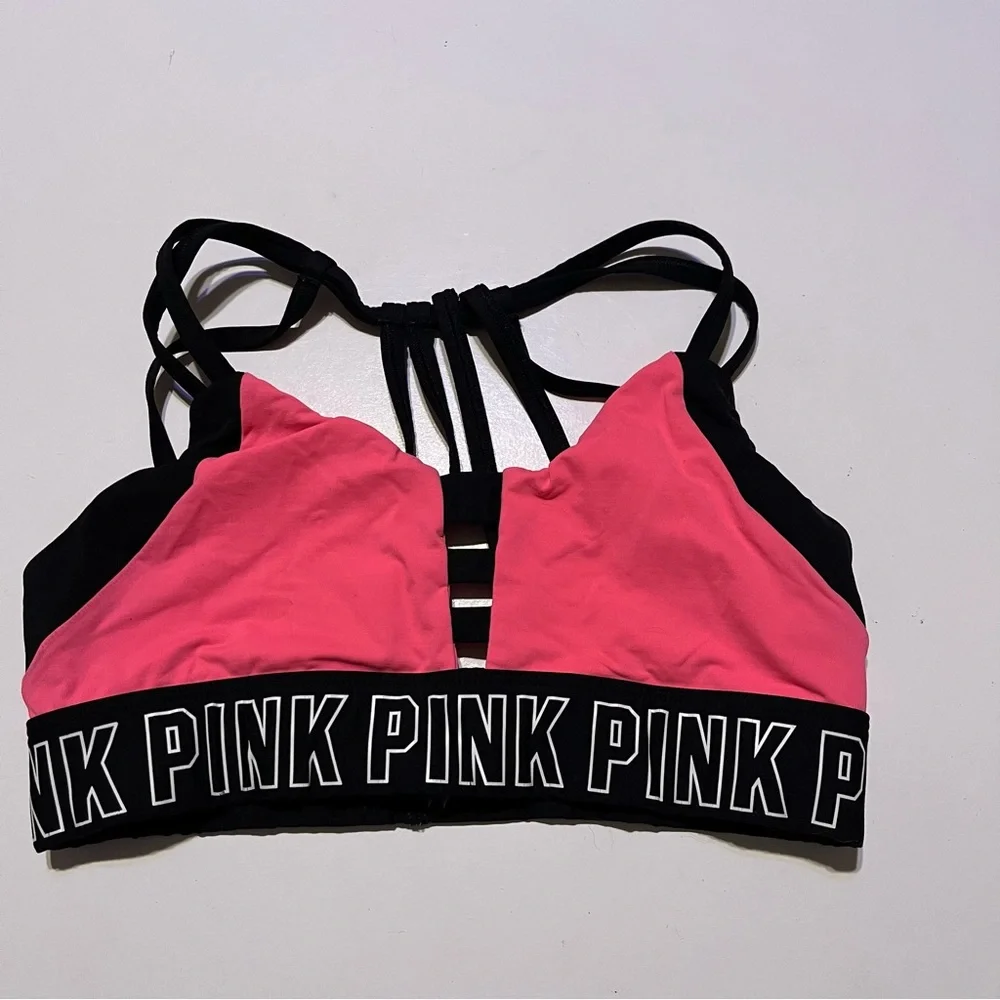 PINK Victorias Secret Ultimate Pull On Black Hot Pink Wireless Sports Bra Size S